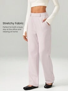 GLOWMODE 29" Versatile Wrinkle-Resistant Stretchy Straight Leg High-Waist Work Pants With Side Pockets Daily Casual Office - Pink - View 7