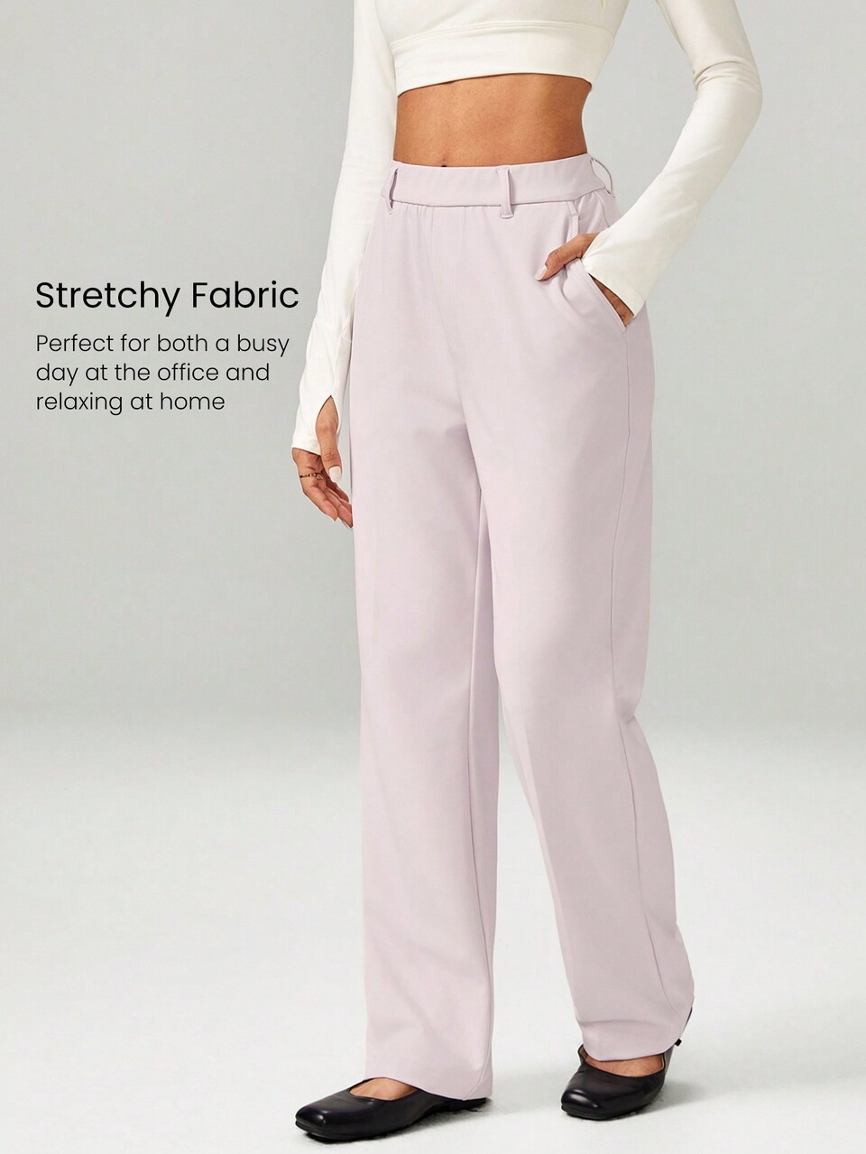 29" Versatile Wrinkle-Resistant Stretchy Straight Leg High-Waist Work Pants With Side Pockets Daily Casual Office