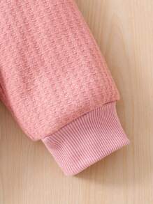 SHEIN Sudadera de cuello redondo de terciopelo compuesta para niñas y niñas pequeñas otoño-invierno, apta para uso casual diario - Rosa - Ver 3