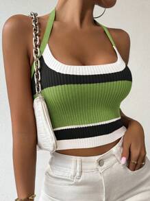 Chiquease Elegant Slim Fit Striped Knit Halter Top