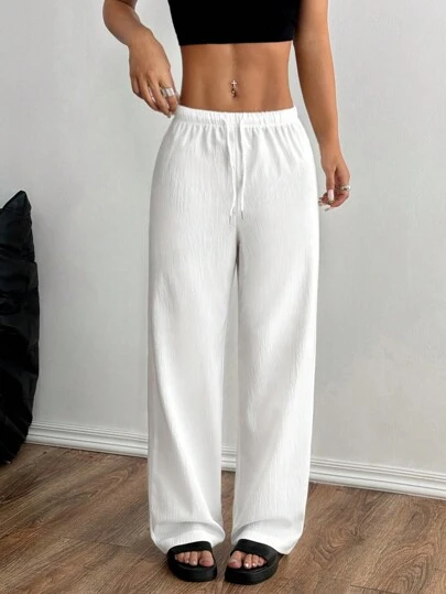 SHEIN Unity Pantalones palazzo con ajuste relajado y cordón para mujer de unicolor