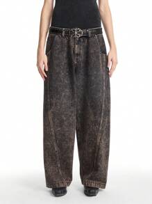 NEON BLANC Men's Fashionable Distressed Loose Fitting Denim Jeans - Rust Brown - View 2