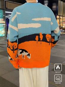 Claim Dot Men's Contrast Color Graphic Print Crew Neck Long Sleeve Sweater