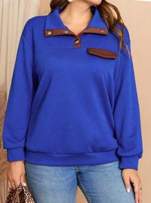 EMERY ROSE Plus Size Women's Blue Zip Up Sweatshirt,Fall Women Clothes - Blue - View 5