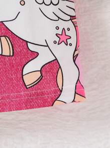 SHEIN 女宝宝条纹卡通独角兽印花圆领短袖休闲二合一连衣裙