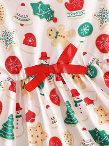 2 件套女婴圣诞主题印花条纹休闲连衣裙和连体衣套装 - 彩色 - 查看 5