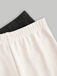 SHEIN Quần legging cạp vừa thoải mái, mềm mại, đa năng cho bé gái tuổi mới lớn, nhiều gói - Nhiều màu - Xem 3