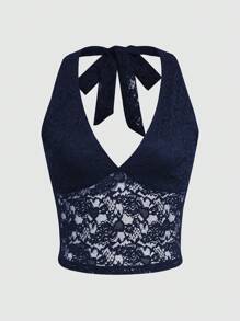 INAWLY Plus Size Women's Lace Patchwork Halter Neck Camisole