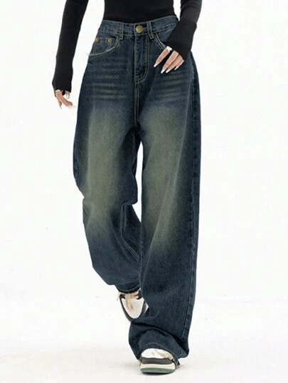 Women's Dark Color Pocket Design Jeans - Women's Spring Clothing
