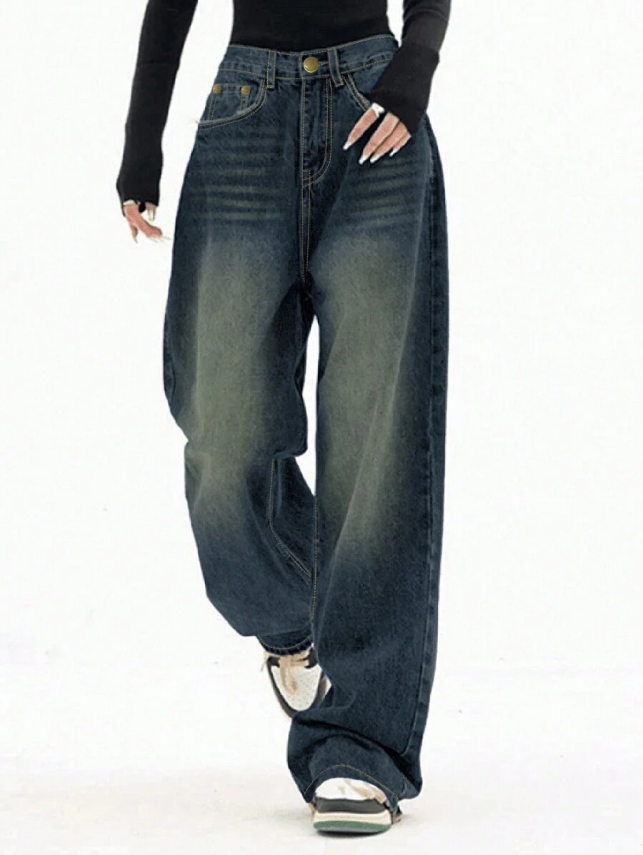 Women's Dark Color Pocket Design Jeans - Women's Spring Clothing - Dark Wash - View 1