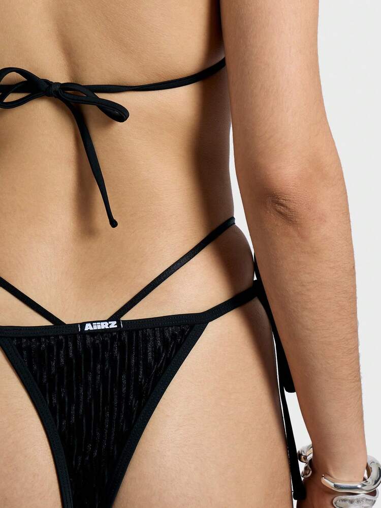 Beach Triangle Metal Trim Detail Top With Side-Tie Bikini Bottom Two-Piece Set Summer