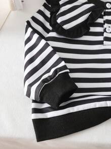 Baby Girl Autumn Winter Outfit, Includes Striped Sweatshirt And Loose Fit Ruffle Trim Denim Pants, Casual Fashion Set