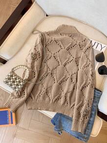 Chiquease 2024 New Romantic 3D Floral Crewneck Sweater - Khaki - View 2