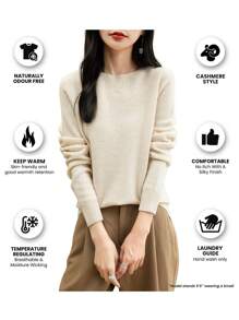 Pull col rond pour femmes, manches longues, tricoté, doux et chaud, pull-over pour l'automne et l'hiver