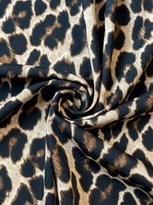 Maweii 大码女式雪纺 V 领豹纹长袖 A 字开衩下摆连衣裙，性感黑色 - 棕色 - 查看 5