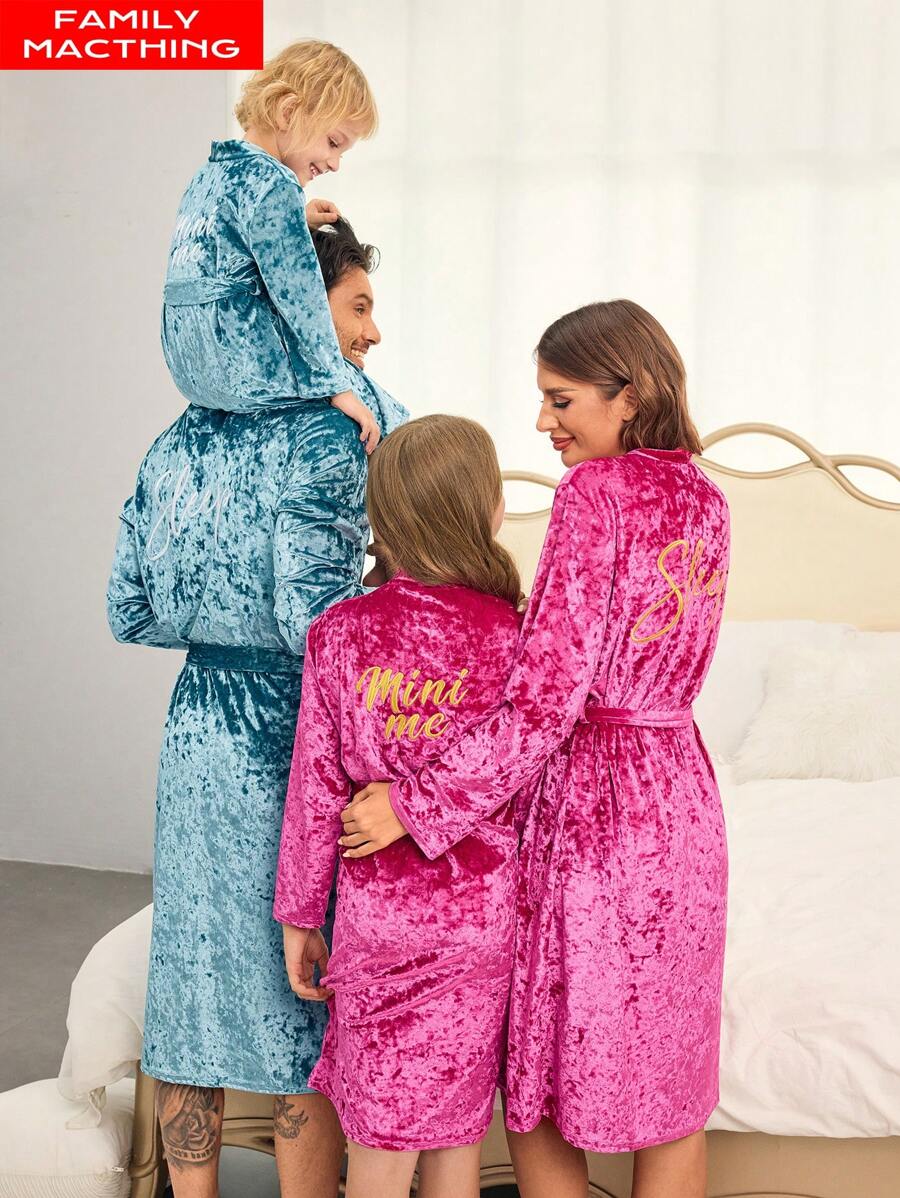 Tween Girls Solid Color Velvet Long Sleeve Hooded Bathrobe, Comfortable Loungewear