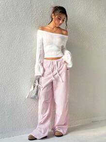 EgrlEra Women Simple Plain Casual Long Sleeve Knitted Sweater, Fall Winter - Apricot - View 3