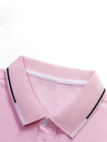 Manfinity Homme Áo thun polo tay ngắn họa tiết tương phản thường ngày dành cho nam - Hồng - Xem 6