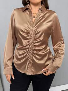 Firerie Áo cánh dự tiệc màu trơn thanh lịch cỡ lớn xếp ly vàng - Vàng - Xem 4