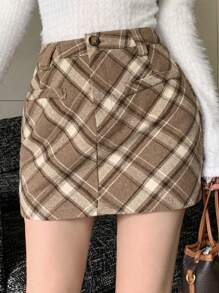 DAZY 女士优雅格子迷你裙