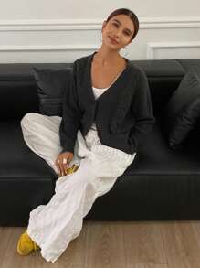 DAZY Autumn New Style Short Cable Knit Cardigan Y2k,Fall Women Clothes Jacket - Dark Grey - View 4