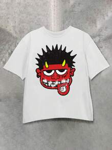 Manfinity Dauomo Camiseta casual de manga corta de cuello redondo con estampado de dibujos animados para hombre, verano
