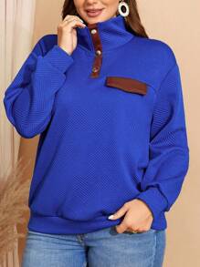 EMERY ROSE Plus Size Women's Blue Zip Up Sweatshirt,Fall Women Clothes - Blue - View 1