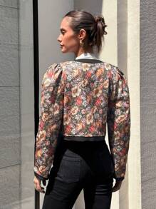 Chiquease Floral Print Color Block Lace-Up Long Sleeve Jacket