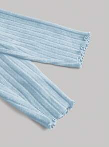 SHEIN MOD Plus Size Light Blue And White Two Tone Lettuce Trim Tie Back 2 In 1 Tee - Baby Blue - View 3