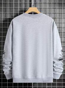 Manfinity Homme 男士休闲标语和花卉印花宽松运动衫，秋冬 - 灰色 - 查看 2