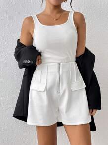 Chiquease Women's Plain Simple Casual Zipper Shorts - White - View 5