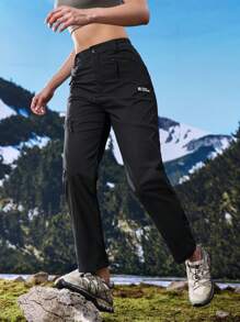 In My Nature Women's Letter Printed Zipper Pocket Outdoor Pants - Black - View 7