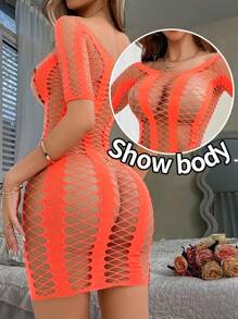 Cut Out Bodycon Lingerie Dress Without Liner - Orange - View 1