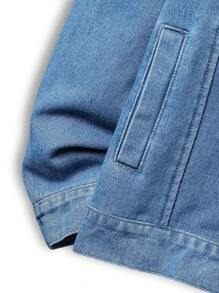 Teen Boys' Thicken Padded Casual All-Match Denim Jacket Coat, Autumn And Winter - Medium Wash - View 6