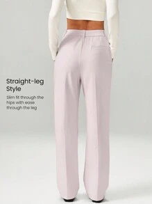 GLOWMODE 29" Versatile Wrinkle-Resistant Stretchy Straight Leg High-Waist Work Pants With Side Pockets Daily Casual Office - Pink - View 3