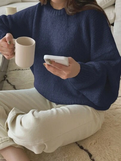 DAZY Suéter holgado de unicolor con hombros caídos, de manga larga, para otoño e invierno, ropa de mujer para el otoño