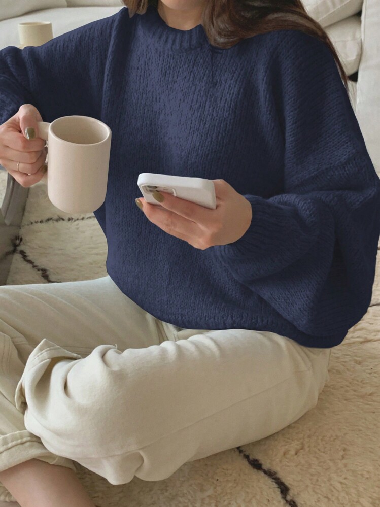 DAZY Casual Solid Color Drop Shoulder Oversized Sweater, Autumn Winter,Long Sleeve Tops,Fall Women Clothes