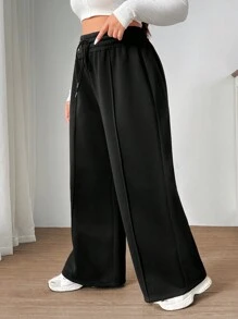 SHEIN EZwear Pantalón de chándal informal con cordón para mujer de talla grande de unicolor