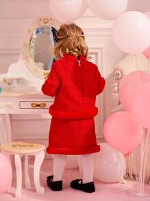 SHEIN Baby Girl Chinese Style Fluffy Retro Button Decorated Hanfu Half Body Skirt Set