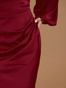 SHEIN BAE Plus Size Women's Fall Elegant Long Lantern Sleeve Mid-Length Dress Fall Wedding Guest Dress Homecoming Dresses