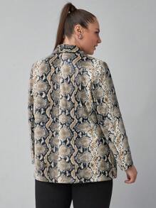 SHEIN Clasi Plus Size Women's Snakeskin Print Lapel Collar Long Sleeve Blazer - Multicolor - View 2