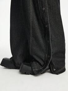 NEON BLANC 男士休闲阔腿宽松编织街头风格牛仔裤 - 黑色 - 查看 6