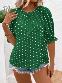 SHEIN LUNE Lässiges Hemd mit geknöpfter Rückseite und Polka Dot-Print Große Größen