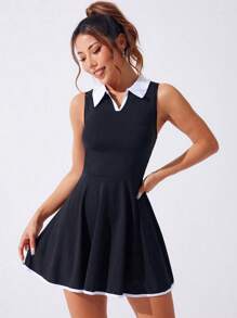 Easithlete Contrast Color Pocket Sleeveless Sports Dress, Summer Athletic Dress