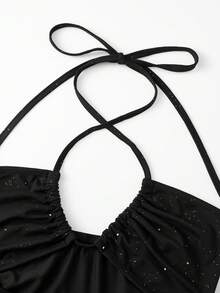 Đầm suông hở vai lấp lánh màu trơn thanh lịch cho nữ - màu đen - Xem 4