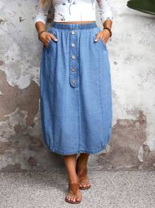 SHEIN LUNE Gonna mini in denim casual da donna, autunno