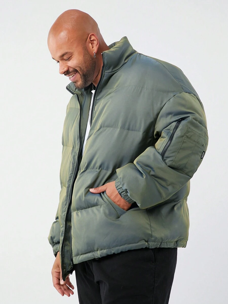 Manfinity VCAY XL Plus Size Men Iridescent Hooded Padded Coat, Winter - Green - View 1