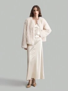 Ontre Apricot Silk High-End Long Strap Party Dress - Apricot - View 7