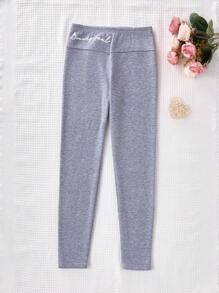 SHEIN Sparklyn Tween Girl Grey Letter Print Casual Comfortable Long Leggings - Grey - View 5