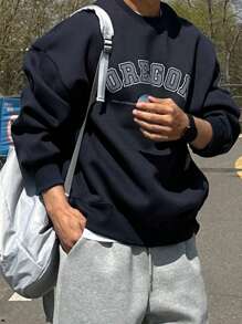 DAZY Men's Letter Print Pullover Sweatshirt, Autumn - Navy Blue - View 4